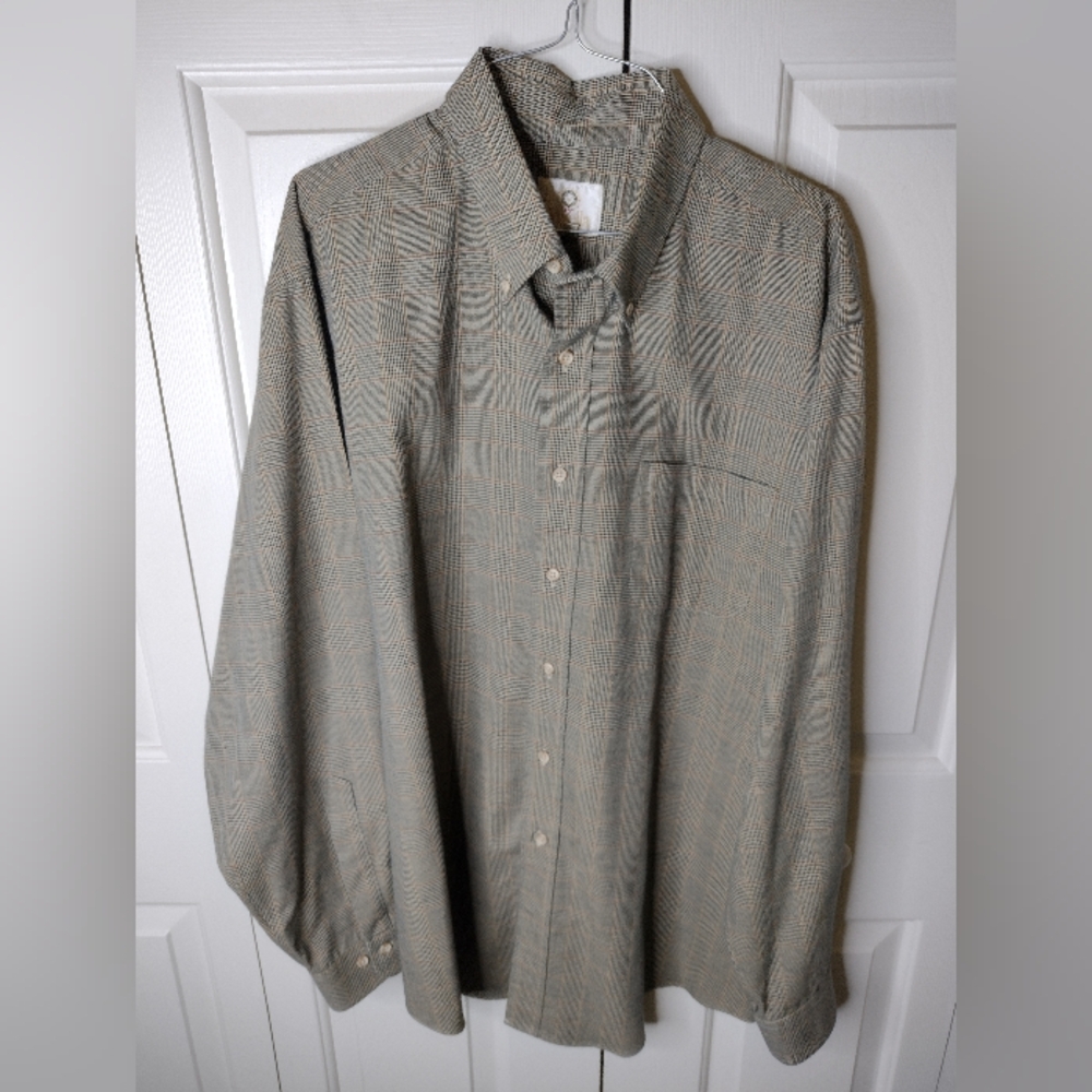 Vintage Viyella Shirt Mens XL Beige Button Down Flannel Houndstooth Cotton Wool